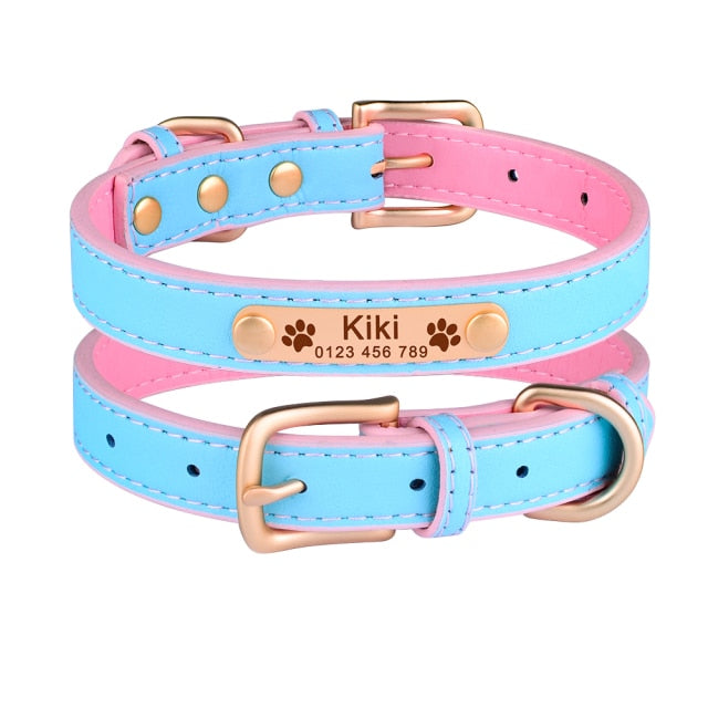 AiruiDog Adjustable Personalized Dog Collar Leather Puppy ID Name Custom Engraved XS-L