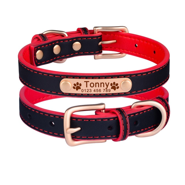 AiruiDog Adjustable Personalized Dog Collar Leather Puppy ID Name Custom Engraved XS-L