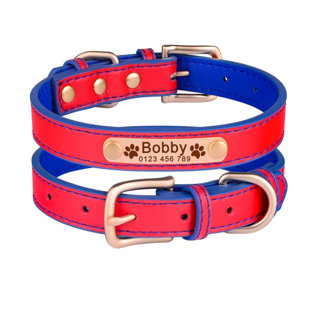 AiruiDog Adjustable Personalized Dog Collar Leather Puppy ID Name Custom Engraved XS-L