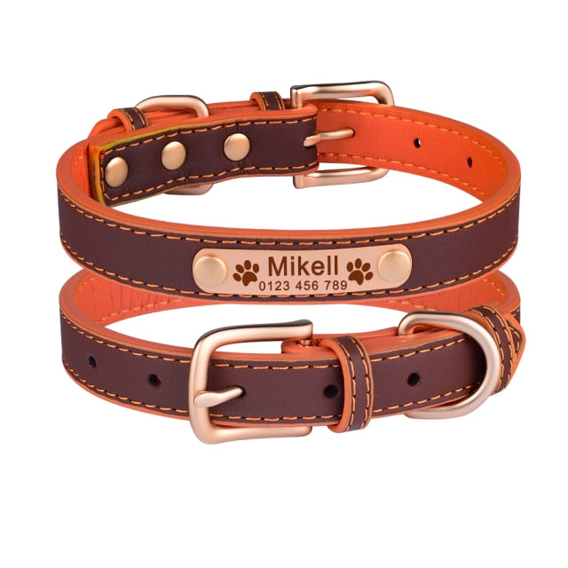 AiruiDog Adjustable Personalized Dog Collar Leather Puppy ID Name Custom Engraved XS-L