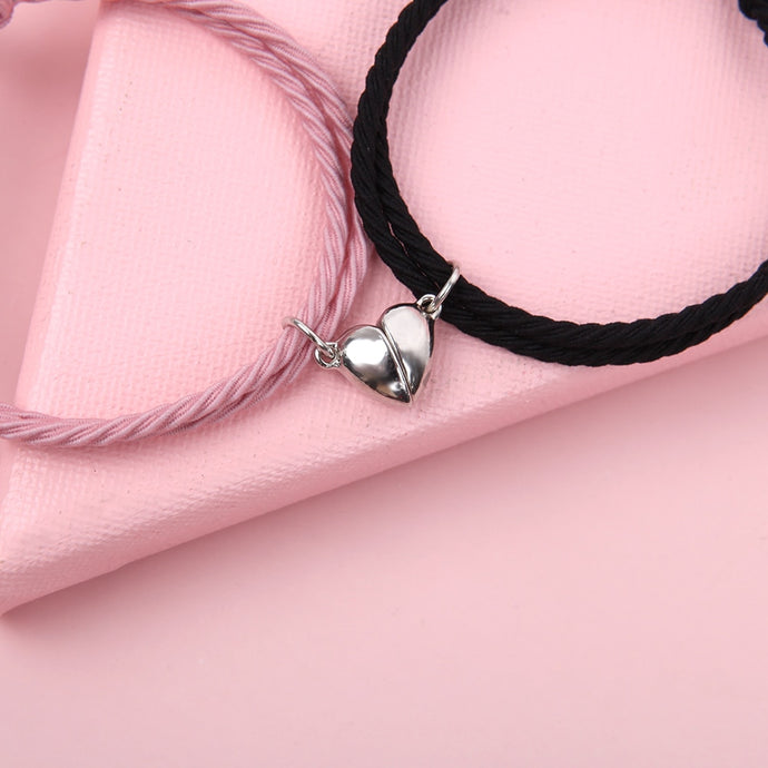 2pcs Magnetic Bracelet Stainless Steel Heart Pendant Charm Couple Bracelets for Lover Friend Men Women Braid Rope Bracelets