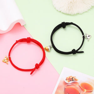 2pcs Magnetic Bracelet Stainless Steel Heart Pendant Charm Couple Bracelets for Lover Friend Men Women Braid Rope Bracelets