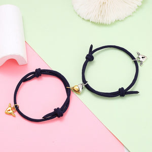 2pcs Magnetic Bracelet Stainless Steel Heart Pendant Charm Couple Bracelets for Lover Friend Men Women Braid Rope Bracelets