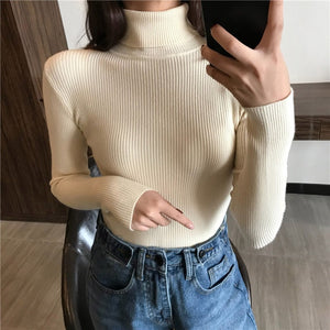 2021 Autumn Winter Thick Sweater Women Knitted Ribbed Pullover Sweater Long Sleeve Turtleneck Slim Jumper Soft Warm Pull Femme