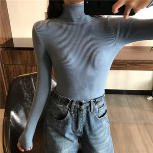 2021 Autumn Winter Thick Sweater Women Knitted Ribbed Pullover Sweater Long Sleeve Turtleneck Slim Jumper Soft Warm Pull Femme