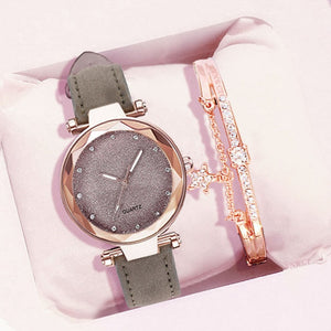 Casual Women Romantic Starry Sky Wrist Watch Bracelet Leather Rhinestone Designer Ladies Clock Simple Dress Gfit  Montre Femme