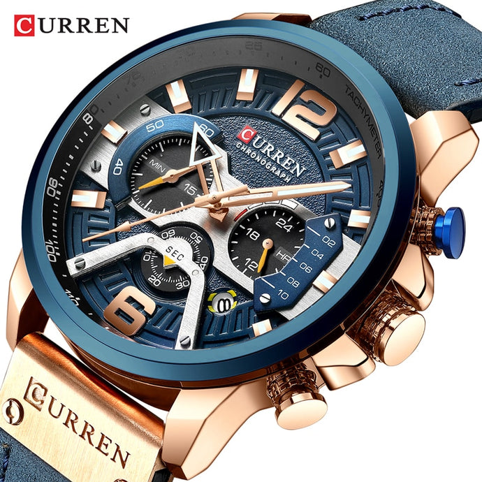 CURREN Casual Sport Watches for Men Blue Top Brand Luxury Military Leather Wrist Watch Man Clock Fashion Chronograph Wristwatch