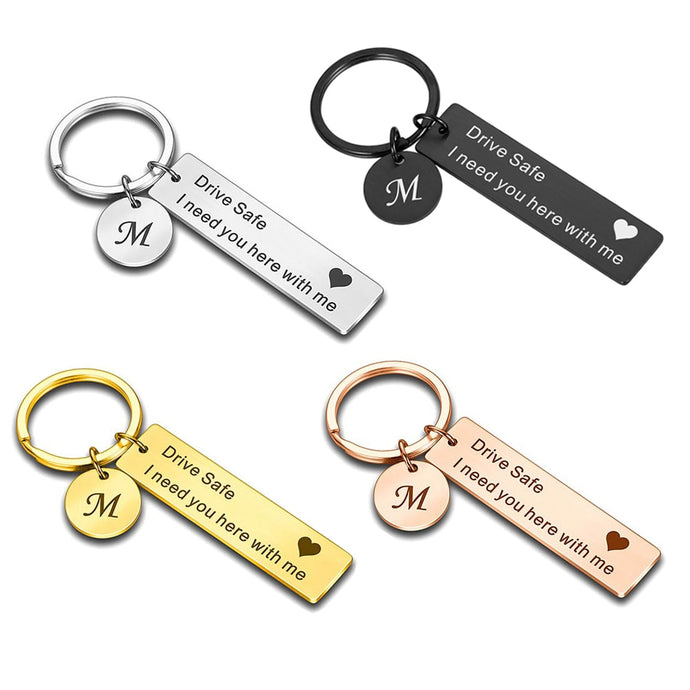 Drive Safe Keychain A-Z 26 Initials Lettering Men Women Boyfriend Husband Key Chain Birthday Chritsmas Father's Day Gifts