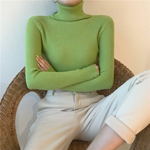 2021 Autumn Winter Thick Sweater Women Knitted Ribbed Pullover Sweater Long Sleeve Turtleneck Slim Jumper Soft Warm Pull Femme