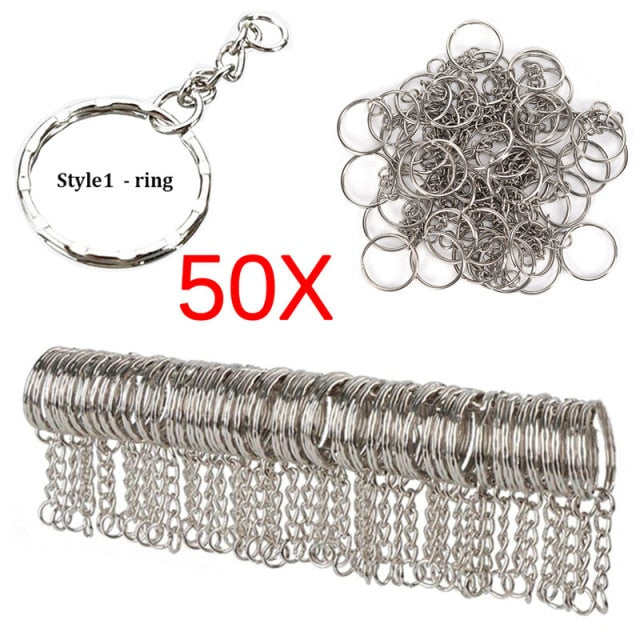 Silver Plated Metal Blank Keyring Keychain Split Ring Keyfob Key Holder Rings Women Men DIY Key Chains Key Ring Accessories