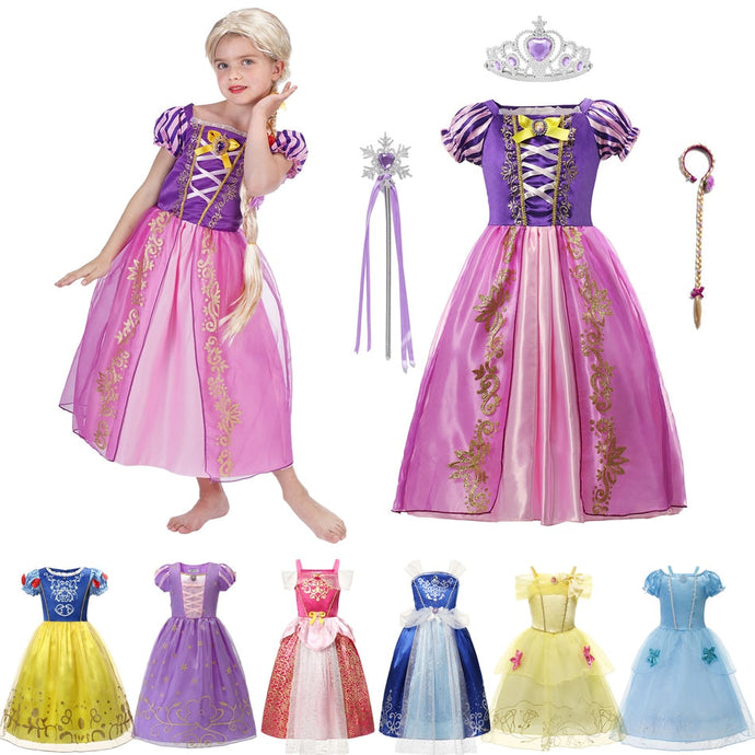 Girls Rapunzel Princess Cosplay Dresses Party Gift Belle Cinderella Aurora Snow White Sofia Mesh Ball Gown Birthday Costume