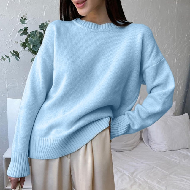 WYWM Cashmere Elegant Women Sweater Oversized Knitted Basic Pullovers O Neck Loose Soft Female Knitwear Jumper