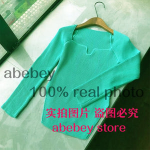 2021 new spring and summer fashion women clothes sqaure collar full sleeves elastic high waist sexy pullover WK080