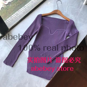 2021 new spring and summer fashion women clothes sqaure collar full sleeves elastic high waist sexy pullover WK080