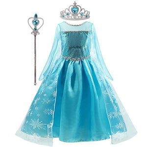 Fancy Girl Princess Dresses Beauty Belle Cosplay Costume Snow Christmas Halloween Princess Dress up Children Party Clothes