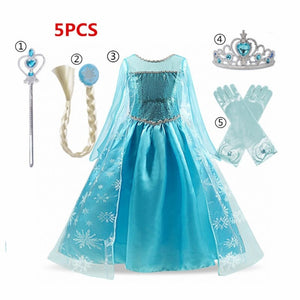 Fancy Girl Princess Dresses Beauty Belle Cosplay Costume Snow Christmas Halloween Princess Dress up Children Party Clothes