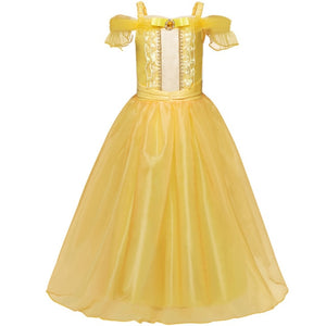 Fancy Girl Princess Dresses Beauty Belle Cosplay Costume Snow Christmas Halloween Princess Dress up Children Party Clothes