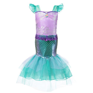 Girl Princess Little Mermaid Ariel Dress Kids Cosplay Fancy Costume Children Carnival Birthday Party Clothes Summer Dress Up