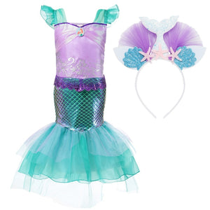 Girl Princess Little Mermaid Ariel Dress Kids Cosplay Fancy Costume Children Carnival Birthday Party Clothes Summer Dress Up