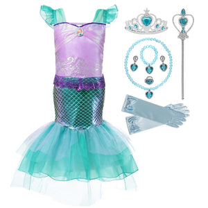 Girl Princess Little Mermaid Ariel Dress Kids Cosplay Fancy Costume Children Carnival Birthday Party Clothes Summer Dress Up