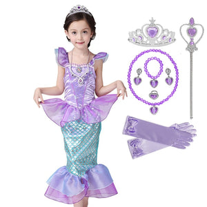 Girl Princess Little Mermaid Ariel Dress Kids Cosplay Fancy Costume Children Carnival Birthday Party Clothes Summer Dress Up