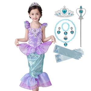 Girl Princess Little Mermaid Ariel Dress Kids Cosplay Fancy Costume Children Carnival Birthday Party Clothes Summer Dress Up