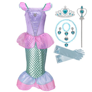 Girl Princess Little Mermaid Ariel Dress Kids Cosplay Fancy Costume Children Carnival Birthday Party Clothes Summer Dress Up