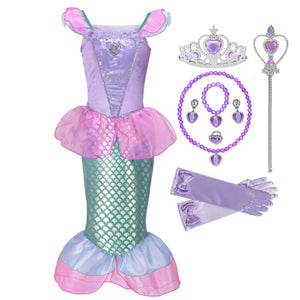 Girl Princess Little Mermaid Ariel Dress Kids Cosplay Fancy Costume Children Carnival Birthday Party Clothes Summer Dress Up