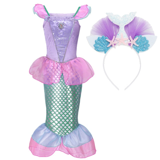 Girl Princess Little Mermaid Ariel Dress Kids Cosplay Fancy Costume Children Carnival Birthday Party Clothes Summer Dress Up