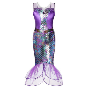 Girl Princess Little Mermaid Ariel Dress Kids Cosplay Fancy Costume Children Carnival Birthday Party Clothes Summer Dress Up