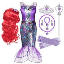 Girl Princess Little Mermaid Ariel Dress Kids Cosplay Fancy Costume Children Carnival Birthday Party Clothes Summer Dress Up