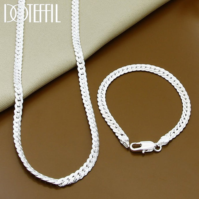 2 Piece 6MM Full Sideways Chain 925 Sterling Silver Necklace Bracelet Fashion Jewelry For Women Men Link Chain Sets Wedding Gift