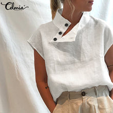 Celmia Stylish Women Shirts 2021 Summer Cotton Linen Oversized Blouses Short Sleeve Blusas Casual Loose Camisas Solid Tunic Top