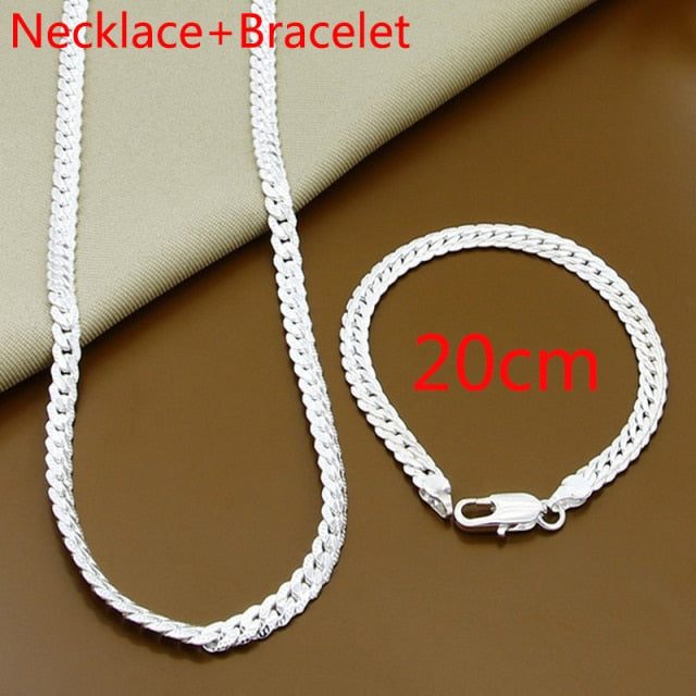 2 Piece 6MM Full Sideways Chain 925 Sterling Silver Necklace Bracelet Fashion Jewelry For Women Men Link Chain Sets Wedding Gift