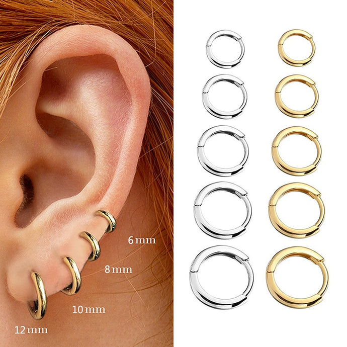 Minimal Glossy Hoop Earrings Gold Color Tiny Cartilage Earrings Piercing Accessory Trendy Small Huggie Female Hoops For Men