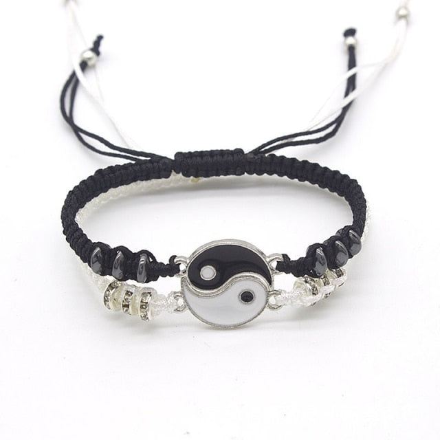 Tai Chi Yin Yang Couple Bracelets Alloy Pendant Adjustable Braid Chain Bracelet Necklace Matching Lover Bracelets Necklaces