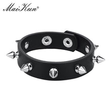 Maikun Harajuku Gothic Cuspidal Spikes Rivet Black Leather Bracelets & Bangles Punk Wide Bracelet Women Men Halloween Jewelry