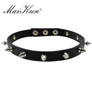 Maikun Harajuku Gothic Cuspidal Spikes Rivet Black Leather Bracelets & Bangles Punk Wide Bracelet Women Men Halloween Jewelry