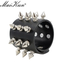 Maikun Harajuku Gothic Cuspidal Spikes Rivet Black Leather Bracelets & Bangles Punk Wide Bracelet Women Men Halloween Jewelry