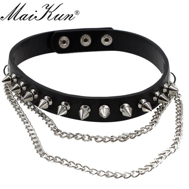 Maikun Harajuku Gothic Cuspidal Spikes Rivet Black Leather Bracelets & Bangles Punk Wide Bracelet Women Men Halloween Jewelry