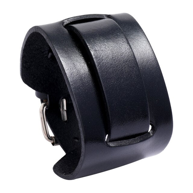 Retro Male Punk Wide Belt Leather Wristband Bangle Bracelet Adjustable