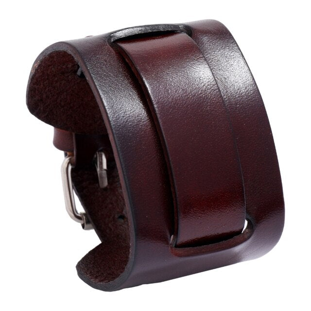 Retro Male Punk Wide Belt Leather Wristband Bangle Bracelet Adjustable