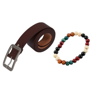 8mm Wood Bracelet Link Wrist Tibetan Buddhist with Men's Casual Faux Leather Belt Buckle Waist Strap Belts Brown