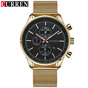 CURREN Luxury Brand Quartz Watch Men's Sport Casual Business Stainless Steel Mesh band Quartz-Watch Fashion Gold Clock male Date