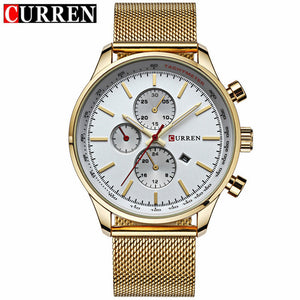 CURREN Luxury Brand Quartz Watch Men's Sport Casual Business Stainless Steel Mesh band Quartz-Watch Fashion Gold Clock male Date