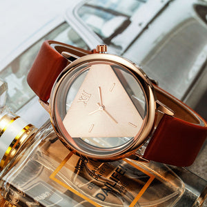 GEEKTHINK Hollow Quartz Watch Women Luxury Brand Gold Ladies Casual Dress Leather Strap Clock Female Girls Trending