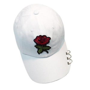 Fashion Brand Caps Women Men 2017 Couple Rose Embroidery Baseball Cap Unisex Iron Ring Snapback 100% cotton Hiphop Flat Hat bone