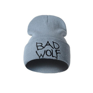 Fashion Bad wolf Letters Embroidery Hat 2017 Winter Warm Caps For Men Women Solid Wool Knitted Unisex Hats Beanies