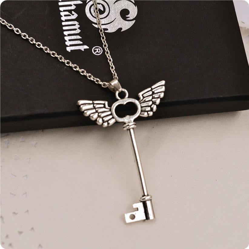 Longue chaîne collier en argent clé amitié pendentif