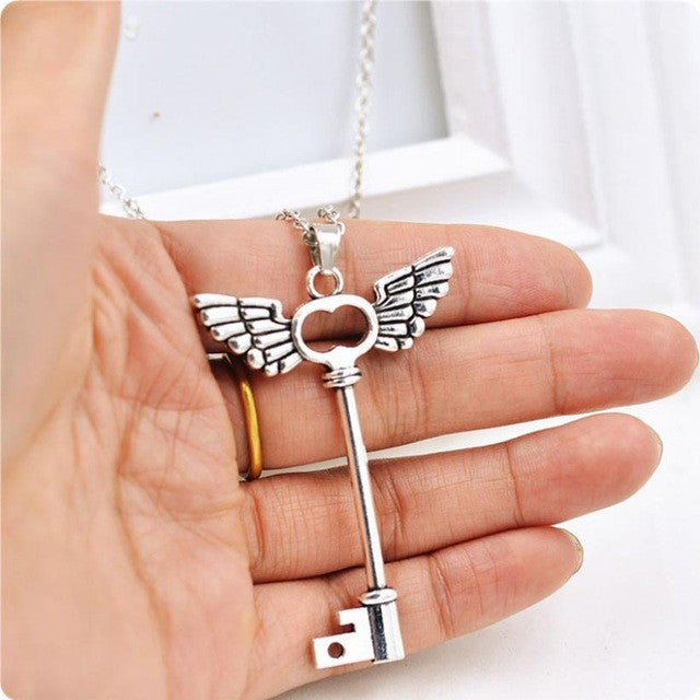 Longue chaîne collier en argent clé amitié pendentif